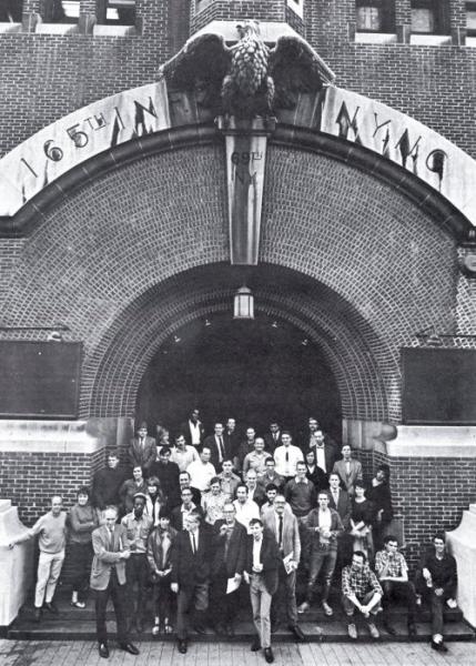 9 Evenings artists in 1966, outside The 69th Regiment Armory, New York
